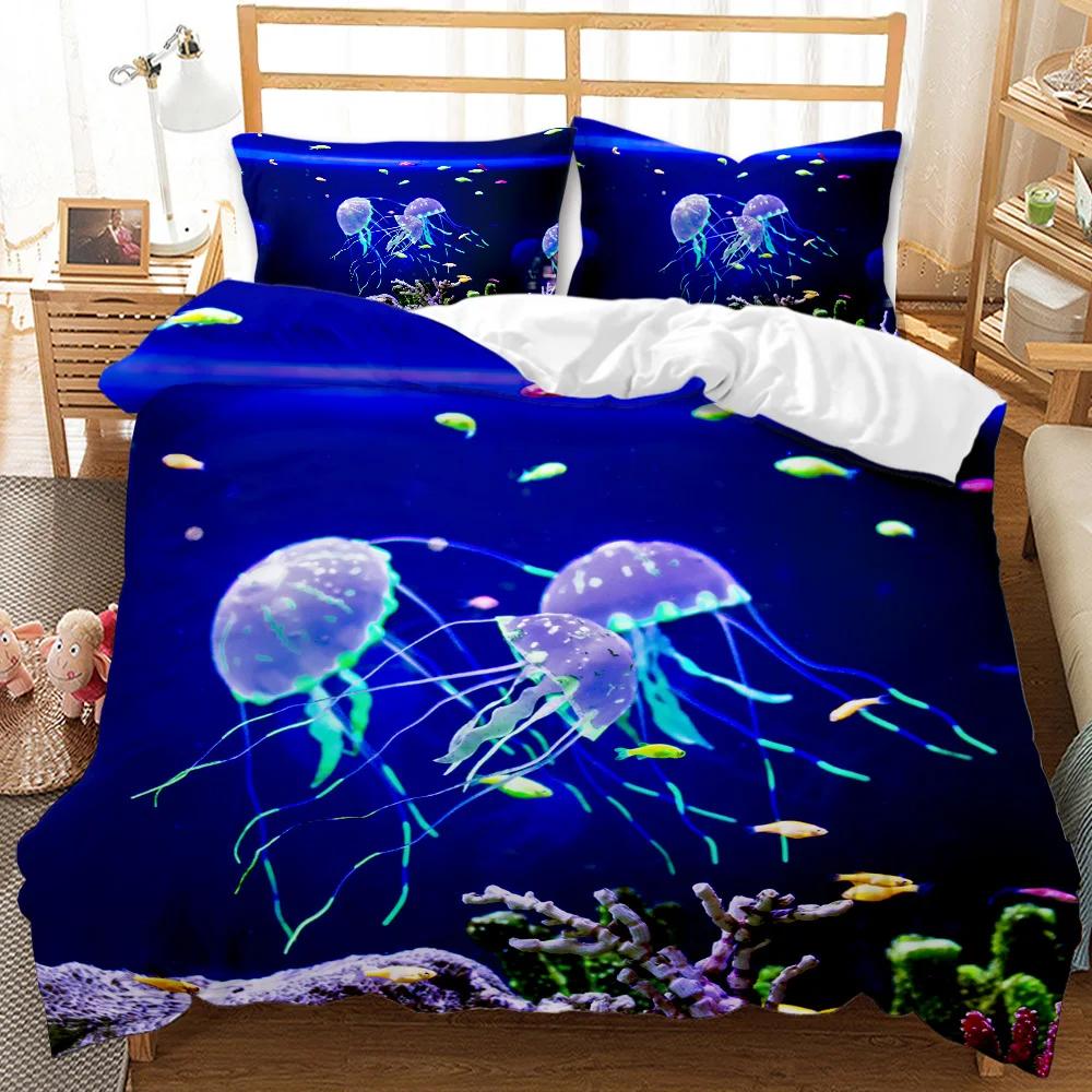 Jellyfish Duvet Cover Set Jellyfish Printed Comforter Cover For Teens Kids Ocean Theme Bedspread Sea Coral Polyester Quilt Cover