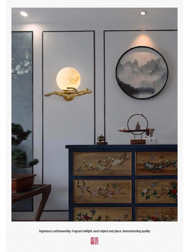 Minimalist Luxury Marble & Copper Wall Lamp for Living Room/Bedroom