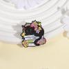 Sleeping Cat on Books Enamel Pin Cute Black Cat Reading Floral Book Lover Brooch Lapel Backpack Badge Jewelry Gift for Friends