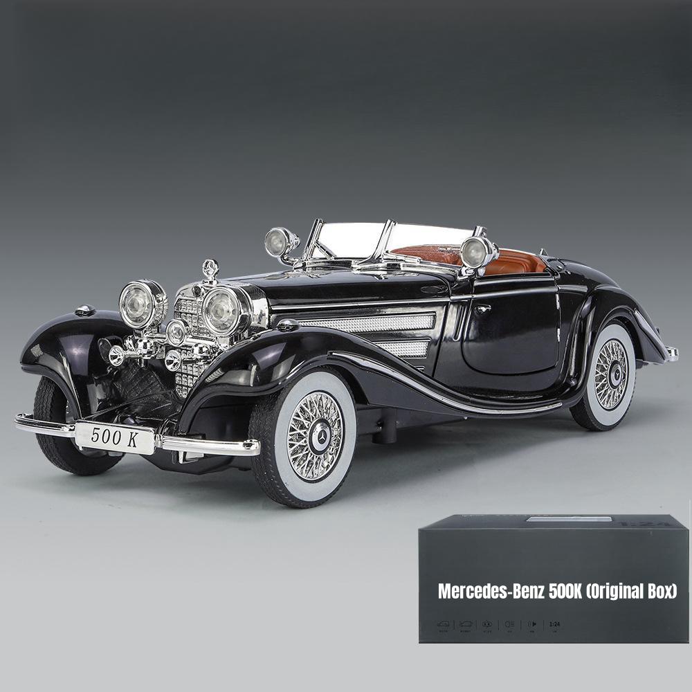 1/24 Mercedes-Benz 500K Classic Vintage Car Toy for Children Diecast Alloy Miniature Model Sound Light Collection Gift for Boys