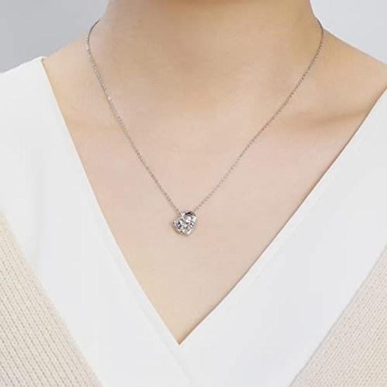White Clover Pochacco Sanrio Characters Dancing Stone Necklace Pendant Open Heart Silver Color 925 Cubic Zirconia SAPOC-N005RD