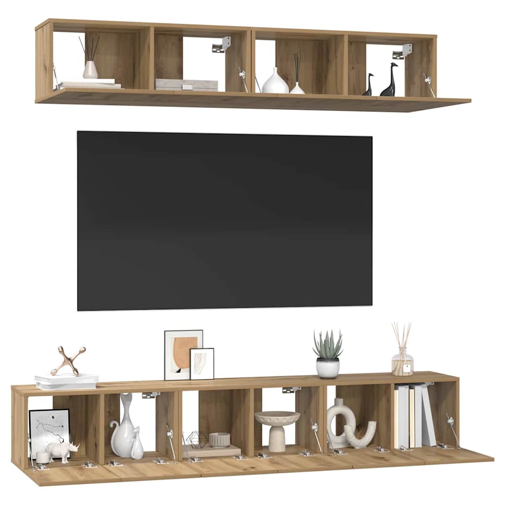 Wall Mounted TV Cabinet Set 5 Pcs Artisan Oak Wood Based Material