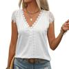 Women Lace Splicing V Neck Short Sleeve Solid Casual Basic T Shirt Top