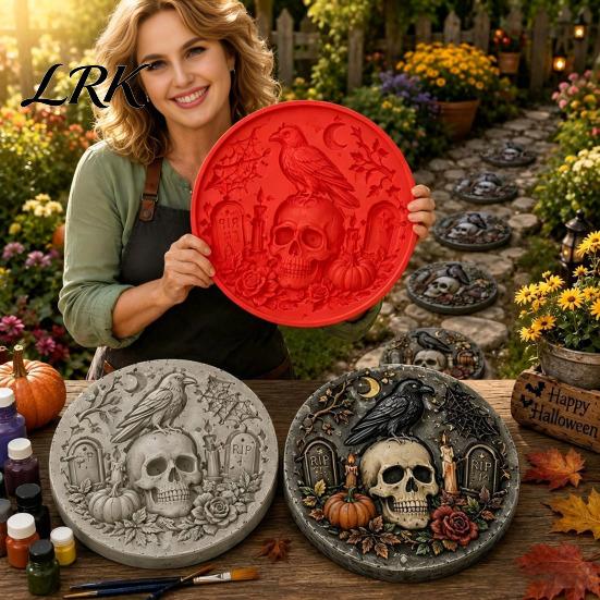 Weatherproof Concrete Craft Molds Silicone Stepping Stone Mold for Halloween DIY Garden Pathway, Flexible Reusable Casting Decorative Backyard
