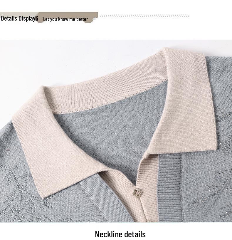 Spring Knitted Top for Middle-Aged & Elderly Women - Turn-Down Collar Loose Pullover Sweater, Casual & Versatile 50s/60s Style
