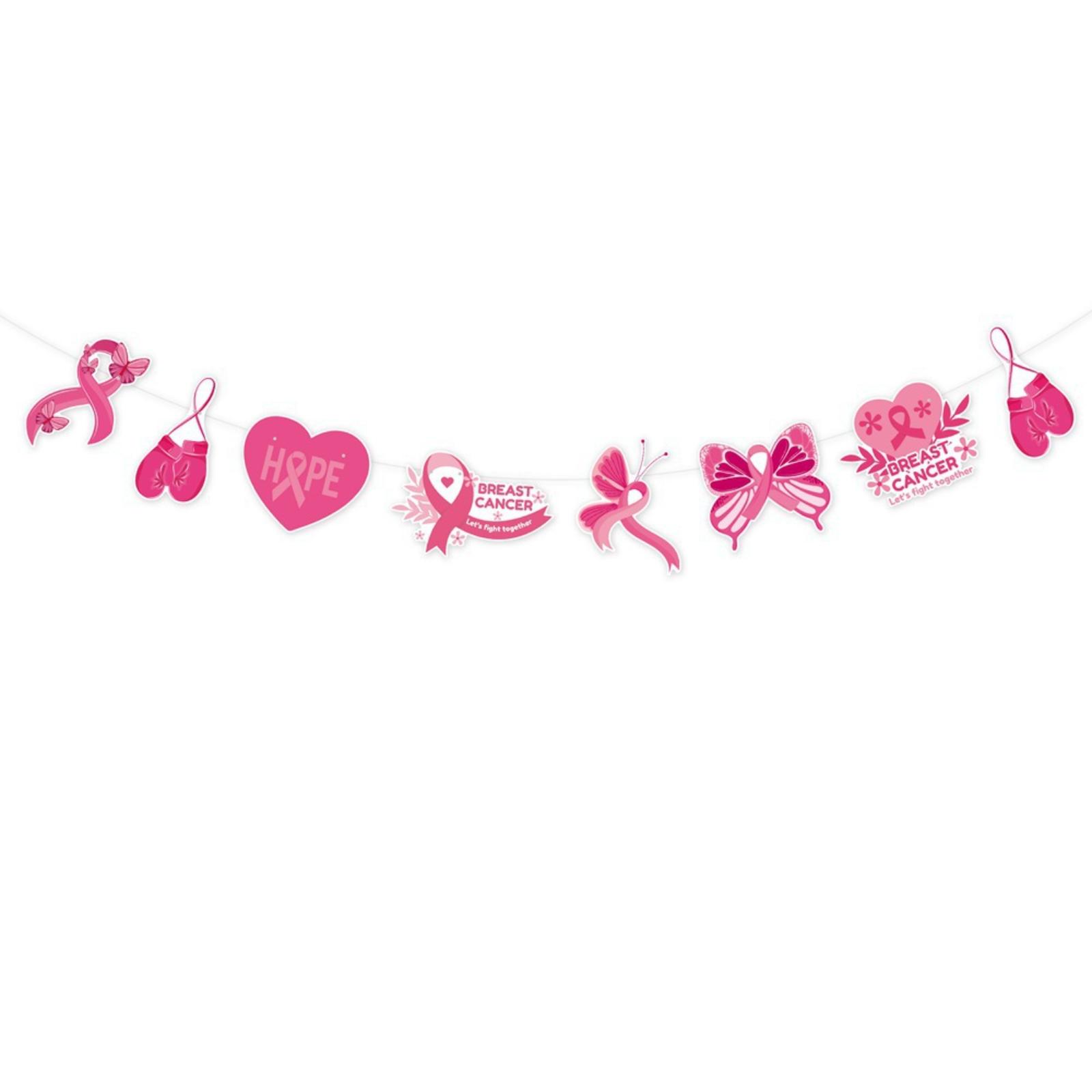 

Breast Awareness Banner Decorations,Glitter Ribbon Banner Hanging Swirls Balloons For Breast Support Party Decor Supplies One Size