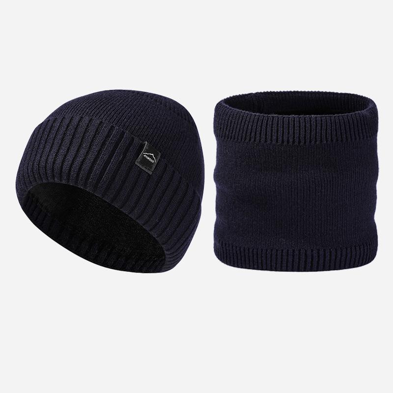 Knitted Hat Scarf Kit Men's Fleece Cold-Proof Warm Wool Hat Big Head Outdoor Hat