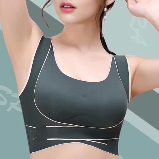 Front Cross Side Buckle Sports Bra for Women Wireless Posture Correction Bra Full Coverage Push