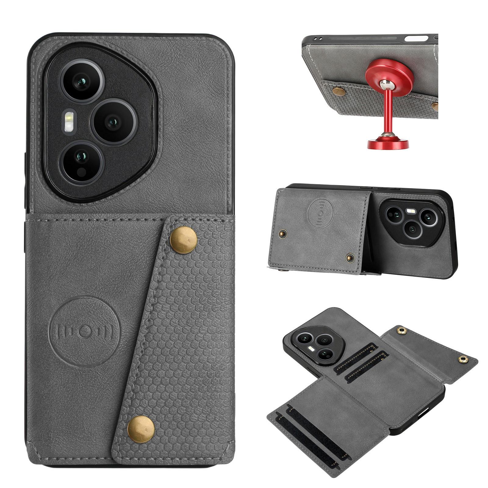 

For Honor 400 Pro 5G (Global) Case with Card Slots Kickstand Leather+TPU Phone Cover Grey