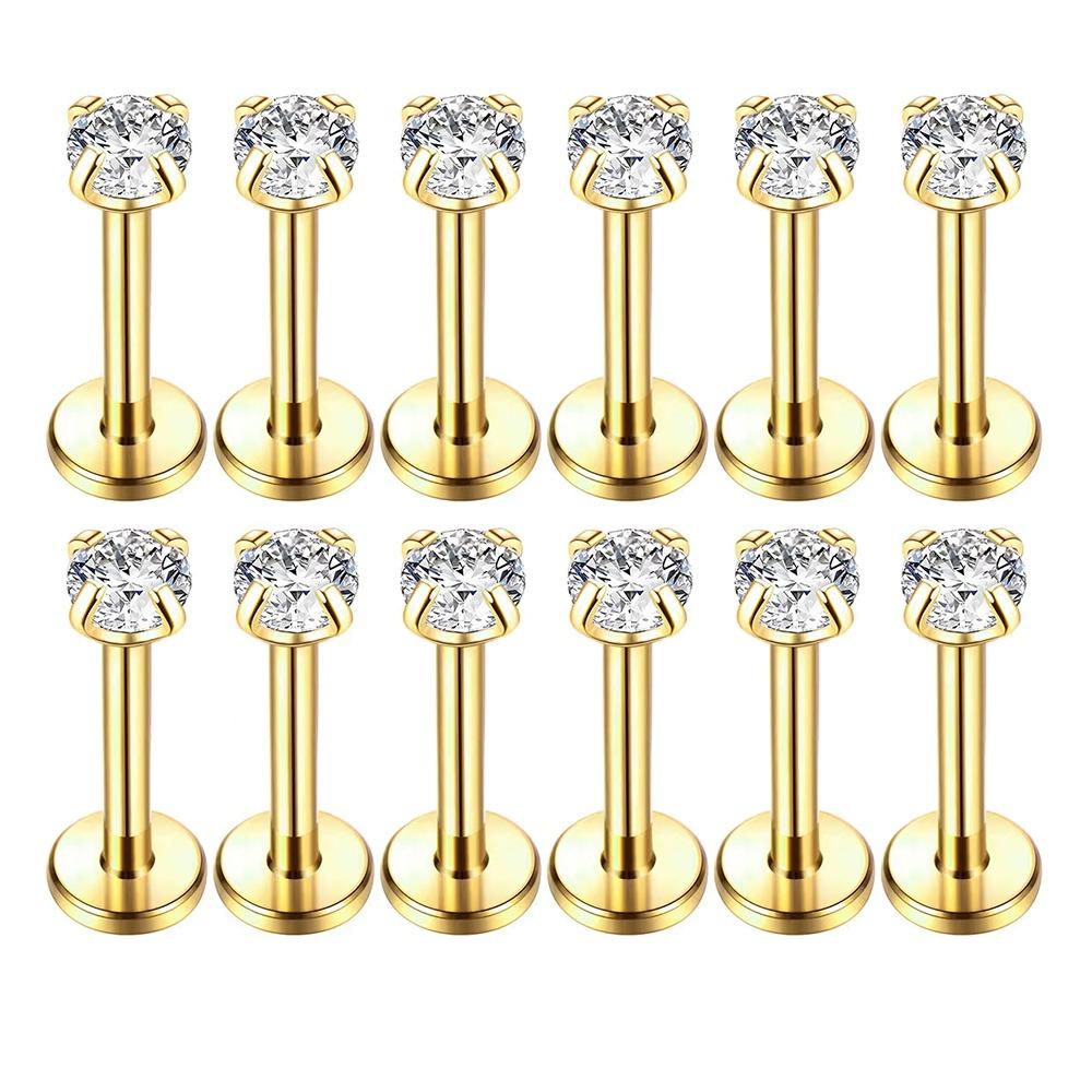 12Pcs Internally Threaded Labret Piercing Set 12 Pcs Set Body Jewelry for Women Men