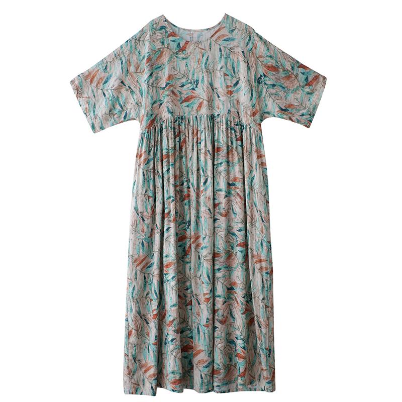 Kurzarm Plus Size Baumwolle Vintage Blumenmuster Neu in Kleidern für Damen lässig locker langes Sommerkleid