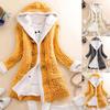Kvinner Uformell strikket knapp Langermet Cashmere tykk Varm hette Cardigan Coat
