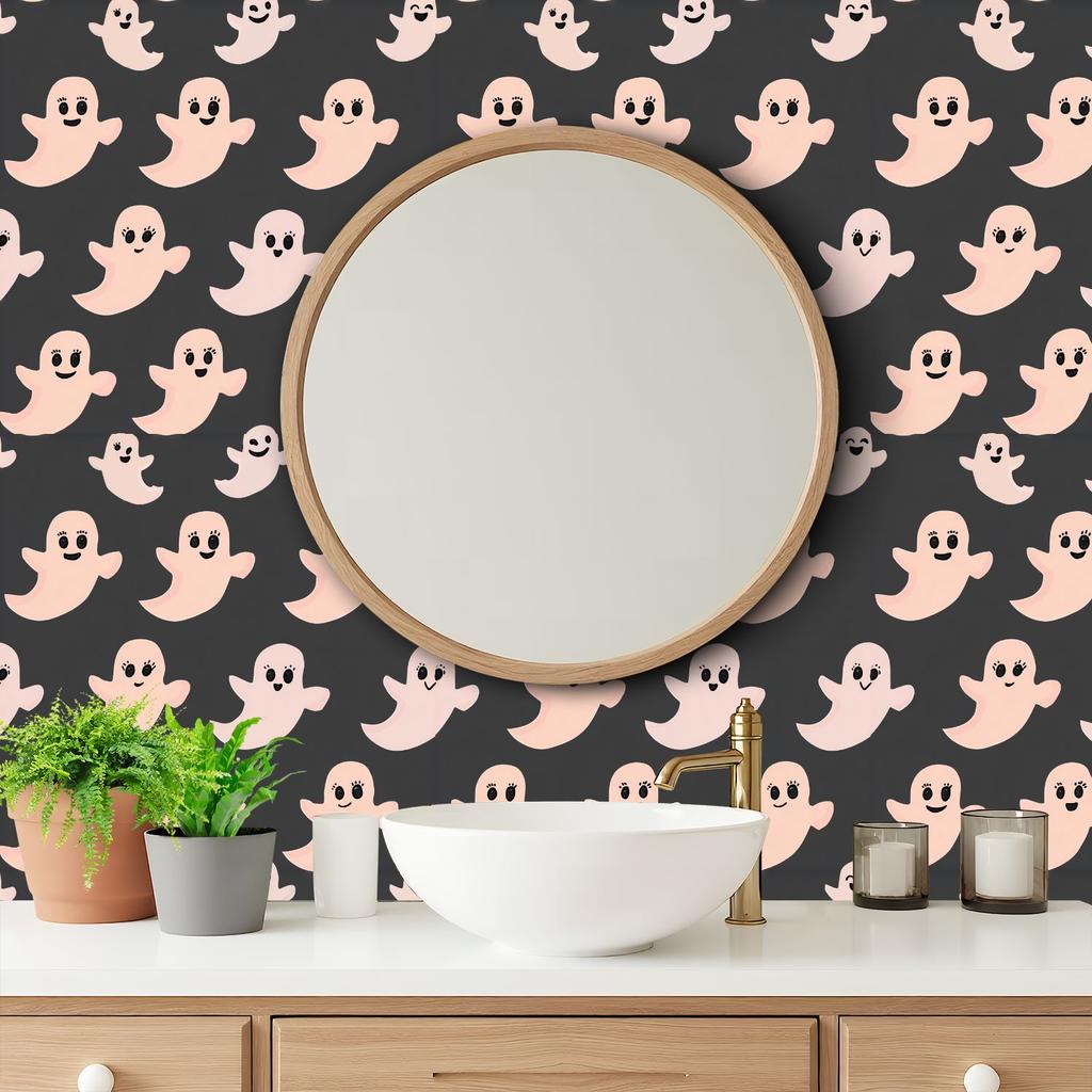 Cartoon Ghost Faces Wallpaper 22.83"X118" Waterproof Wallpaper for Living Room/Bedroom/Bathroom PVC Wall Sticker