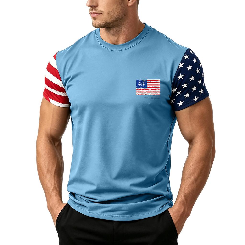 Men's Independence Day Flag Print Short Sleeve T-Shirt, Loose Casual Daily Summer Tops