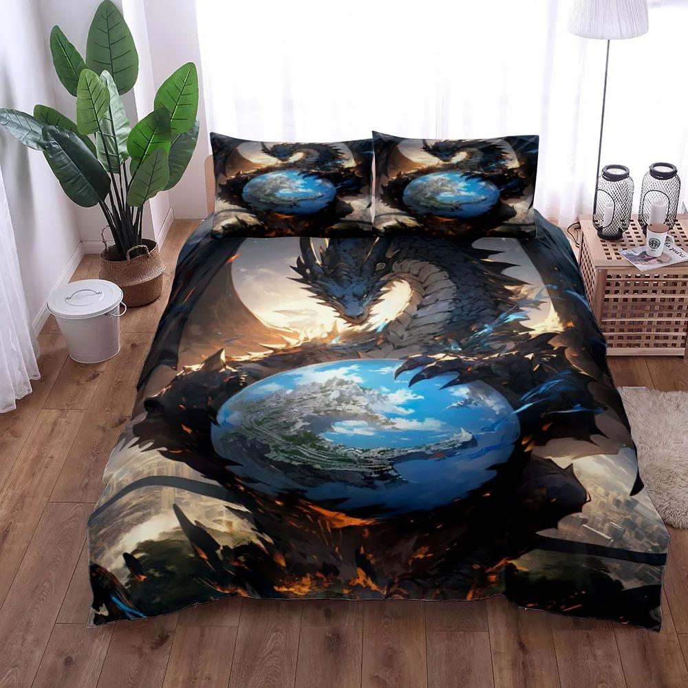 Dangerous Dragon Duvet Cover Set EU Single Double King US Twin Full Queen Size Bed Linen Set  Cute Duvet Cover Bed