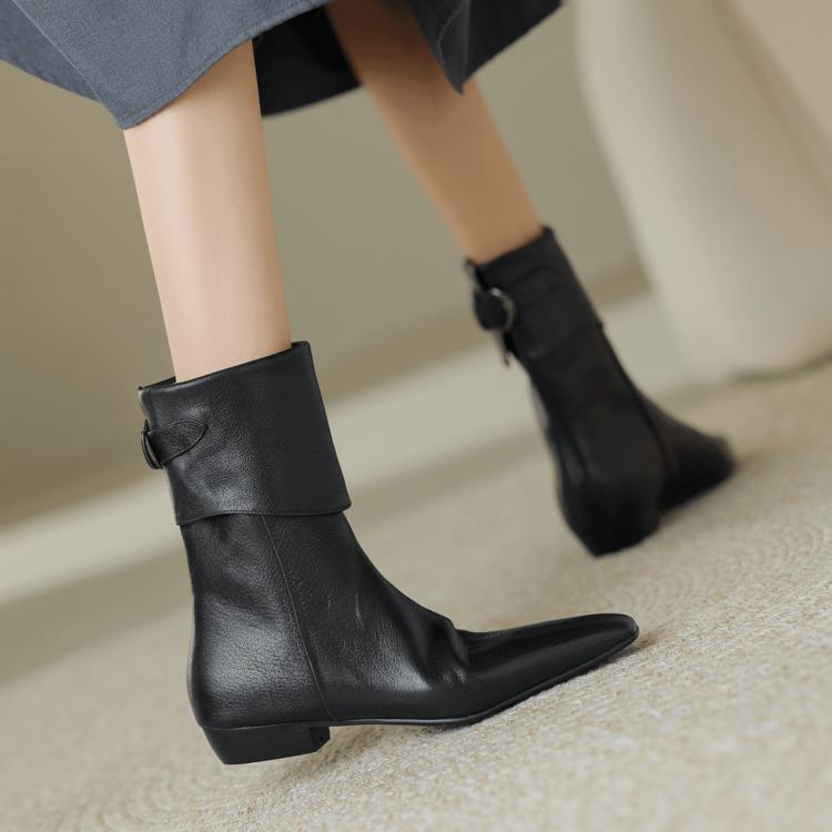 

New Women S Mid-Calf Boots Low Heel Soft Leather Lined Ankle Boot Versatile Comfortable Warm Winter Shoes 39