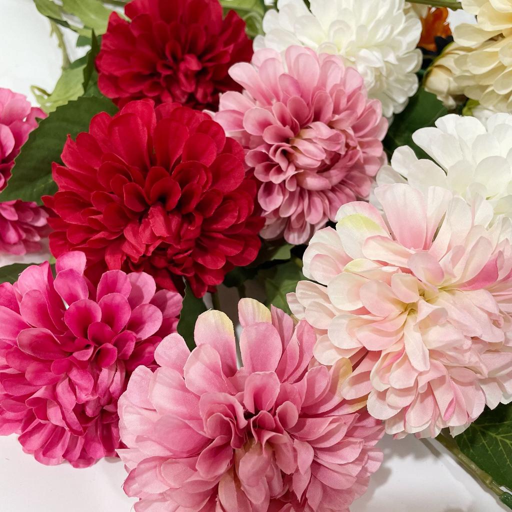 Large Head Chrysanthemum Silk Flower Lifelike Artificial Dahlia Flower For Home Wedding Decor Birthday Party Bedroom Decoration