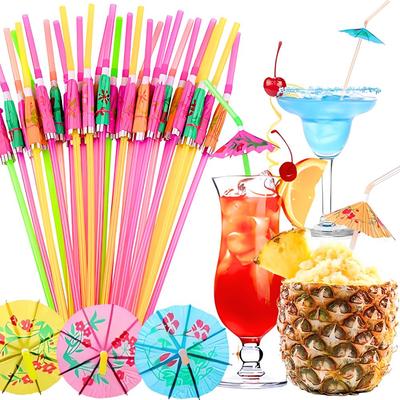 60pcs Plastic Colorful Umbrella Straw Camping Party Pool Beach Carnival Cocktail Bar Restaurant Drinks Decorative Straw YMY