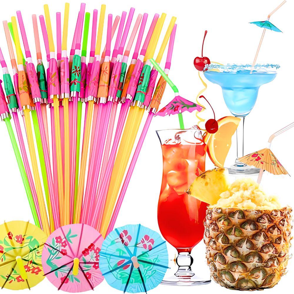 60pcs Plastic Colorful Umbrella Straw Camping Party Pool Beach Carnival Cocktail Bar Restaurant Drinks Decorative Straw YMY