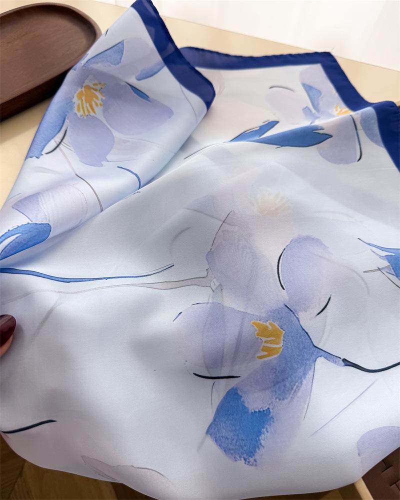 Floral Printed Small Square Scarf For Women Summer Sun Protection