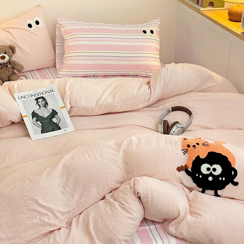 Bedding Pure Cotton Four-piece Set, Quilt Cover, Quilt Cover, Bed Sheet, Human Dormitory Three-piece Set