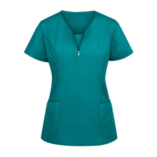 Nurse Top V-Neck Pockets Soft Short Sleeve Anti-Wrinkle Loose Doctor Uniform Workwear