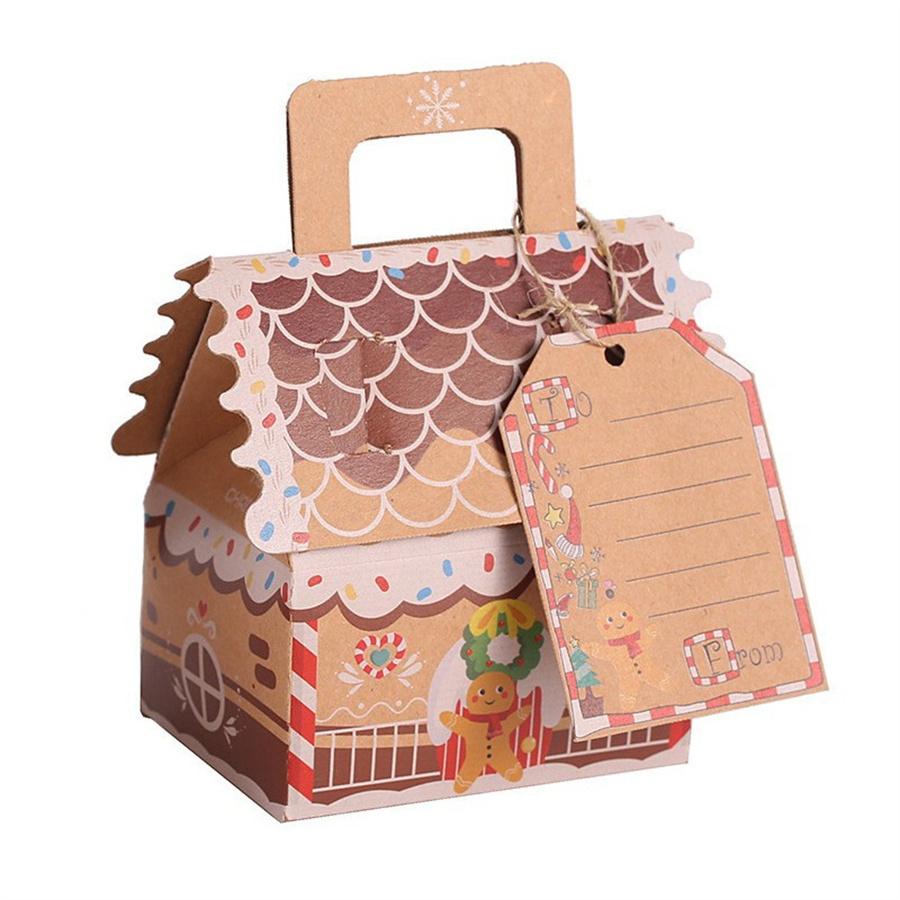 5Pcs Christmas Gingerbread House Packaging Box (Including Ribbon and Elevator), Gingerbread Man Santa Claus Candy Cookie Snack Box, Chris