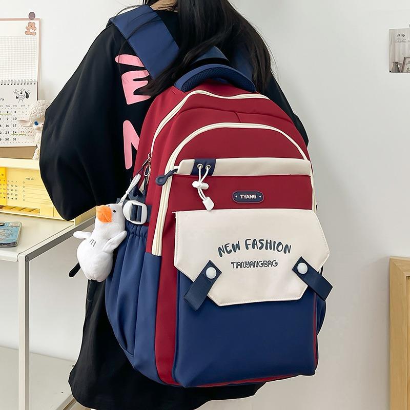 School bag school bag girl junior high school students new large-capacity girl backpack bag big school students contrasting colors popular backpack