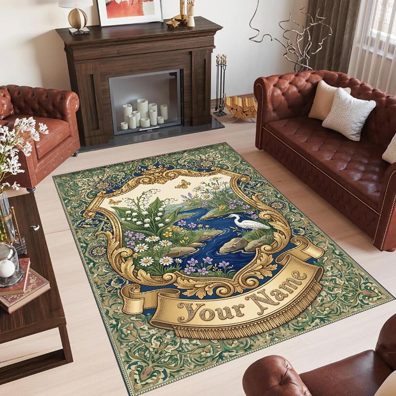 Landscape Theme Crystal Velvet Floor Rug Personalized Custom Name Text Warm Carpet Home Decoration