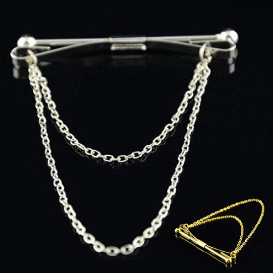 Gentlemen Tie Clip Bar Clasp Cravat Pin Skinny Collar Silver Gold Necktie Brooch