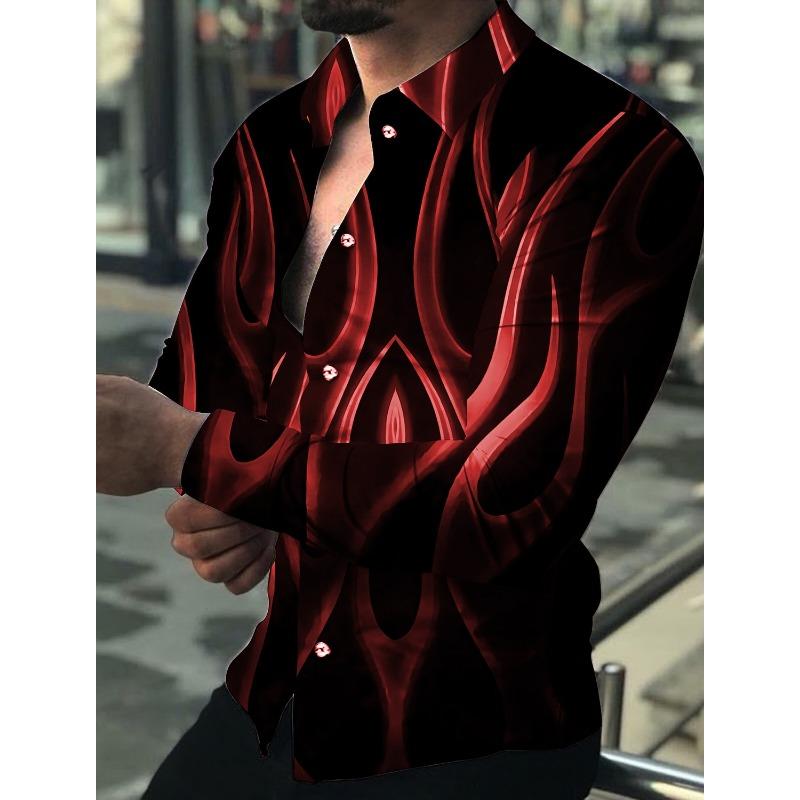 Men's Shirts Patterned Shirts Flame Cuffed 3D Printing Daily Holiday Long Sleeve 3D Printed Buttons Clothing