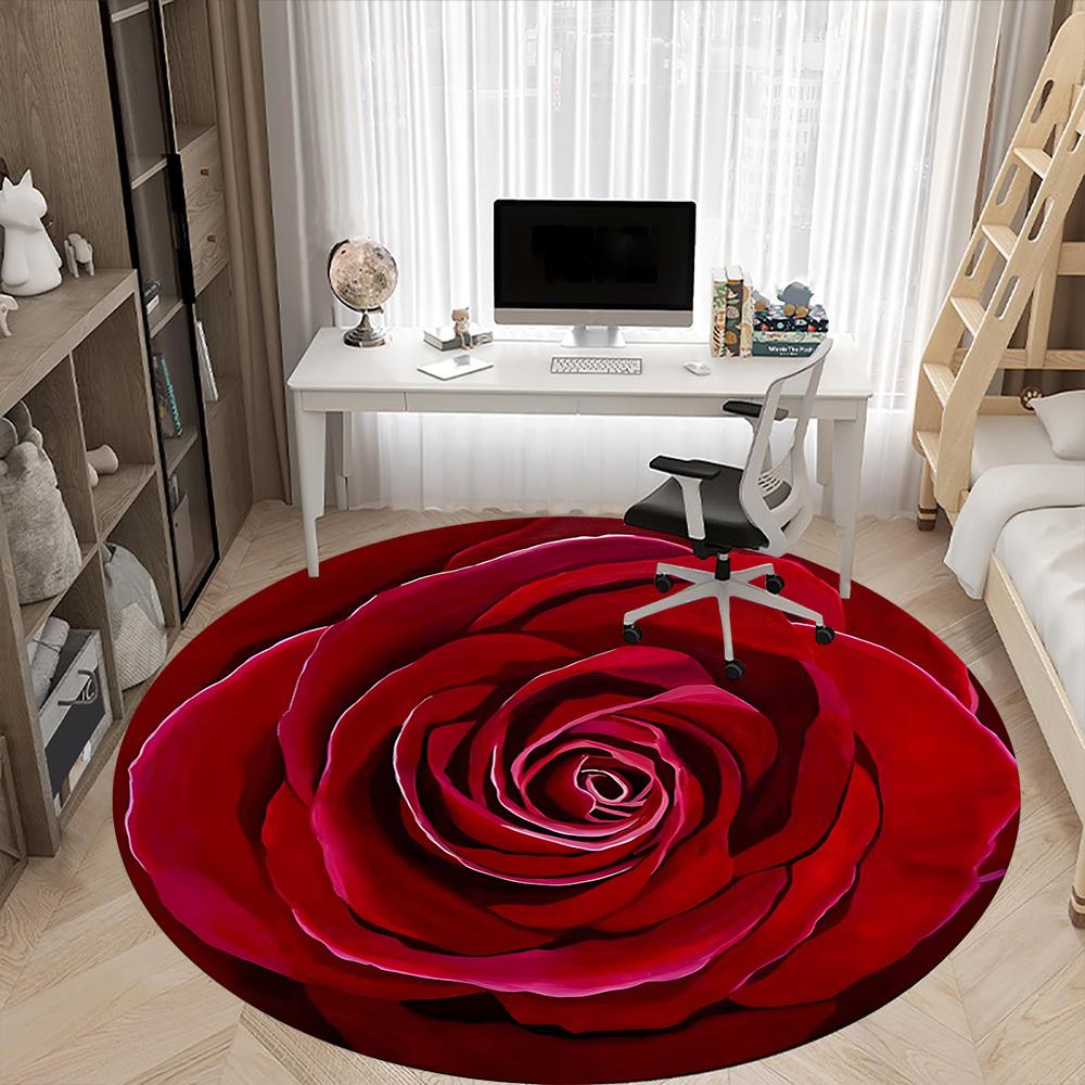 1pc Rose, Floral Chair Carpet for Office, Round Non Slip Durable Large Size Office Carpet, Suitable for Office