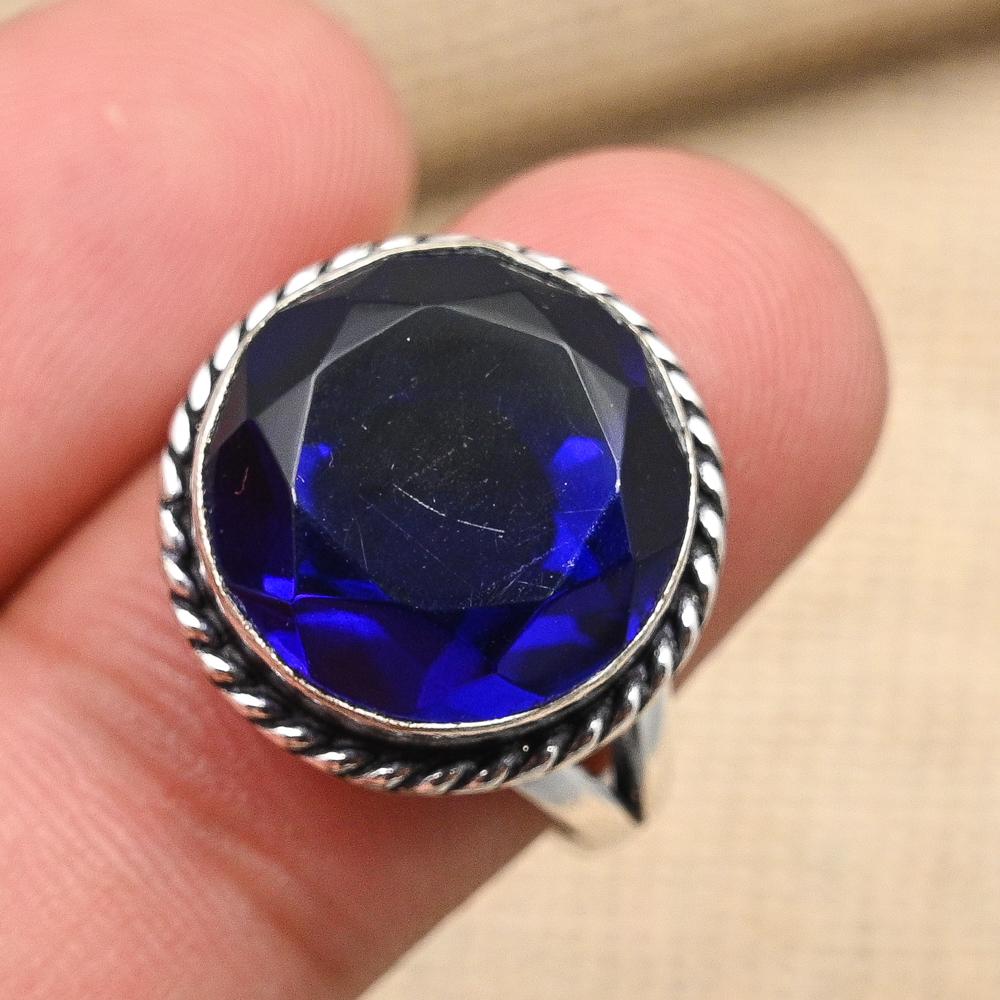 Blå safir Lab-skapad ädelsten handgjorda 925 sterling silver smycken påkostade ring för kvinnor
