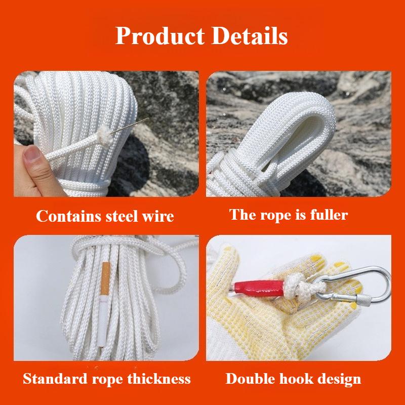 20M White Clothes Drying Rope with Steel Wire Core Thicken 8MM Hanging String Windproof Clothes Drying Rope for Camping Outdoor