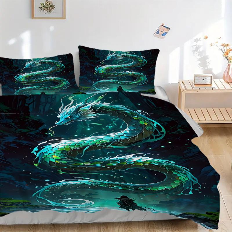 3pcs Dragon Fantasy 1Cover + 2Pillowcases, PillowInserts NotIncluded, Machine Washable, All - Season Use, Suitable for Bedroom Guest Room93