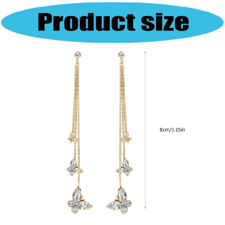Shimmering Tassels Earrings Featuring 3 Crystal Butterflies Allergy Resistant Zinc Alloy Jewelry For Gift Giving