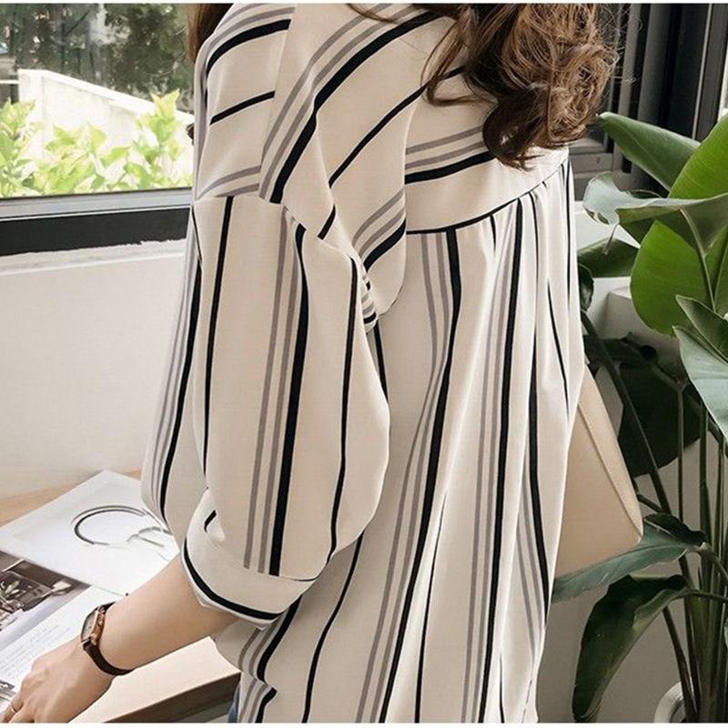 Ropa de Verano para Mujer Manga Media Cuello Redondo Camisas de Chifón a Rayas Estilo Preppy Monopeto Blusas de Mujer Nuevo Oversize