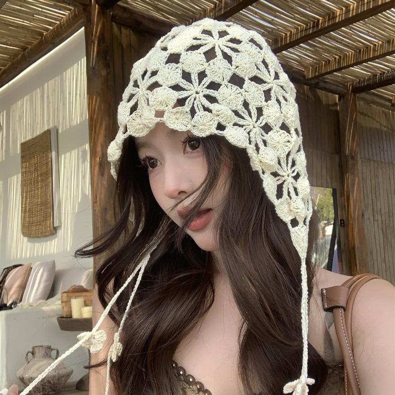 

Осень и зима новая вязаная шапка ручной вязки детская шапка-бини с полым цветком милая и симпатичная шапка с бахромой one size fits all