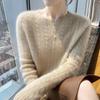 Women's 100% Pure Wool Cable Knit Sweater – Autumn/Winter Loose Fit with Round Neck, Fashionable and Versatile Knit Base Layer.