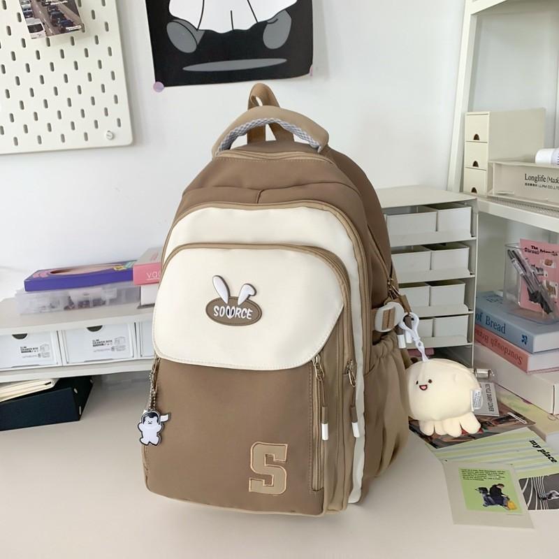 Simple Blocked Color Letter Rabbit Ear Decoration Student Casual Backpack