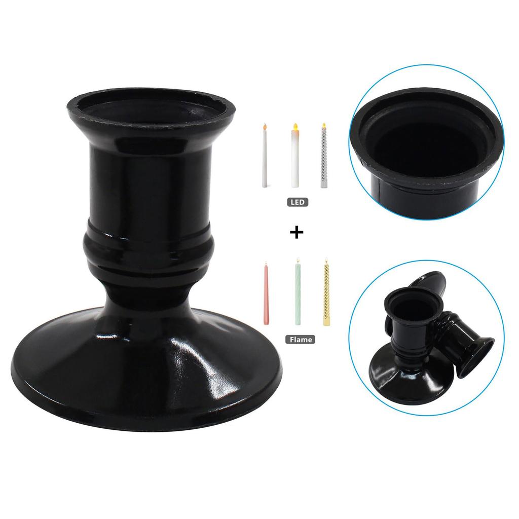 Set of 12 Black Plastic Pillar Candle Holders Flameless LED Candle Stand Candlestick for Holiday Party and Event Decors
