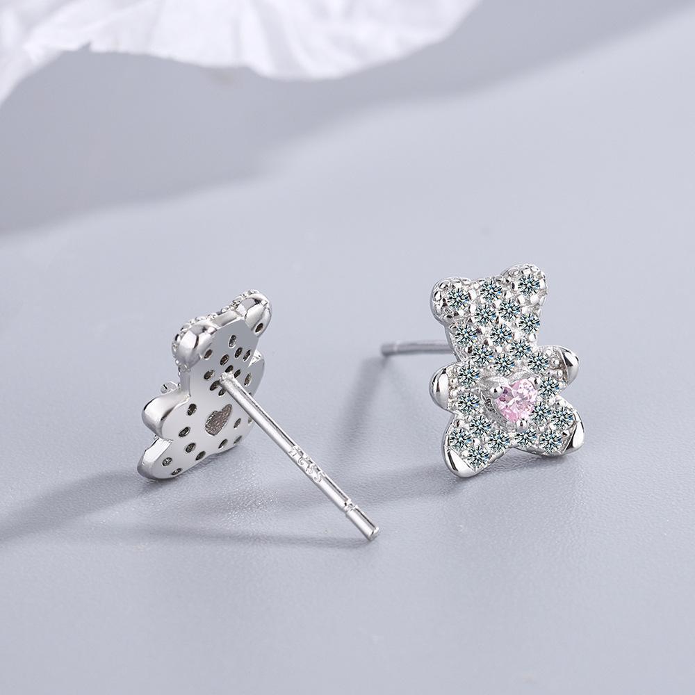 2026 Little Fresh Animal Cartoon Bear Girl Heart Diamond Love Ear Jewelry Stud Earrings