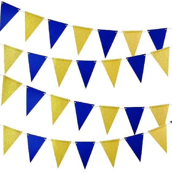 MOWO Gold Black Pennant Banner Paper Bunting Hanging Decoration for Birthday Graduation Retirement New Year's Party, Pack of 30 Counts Pennant, 20