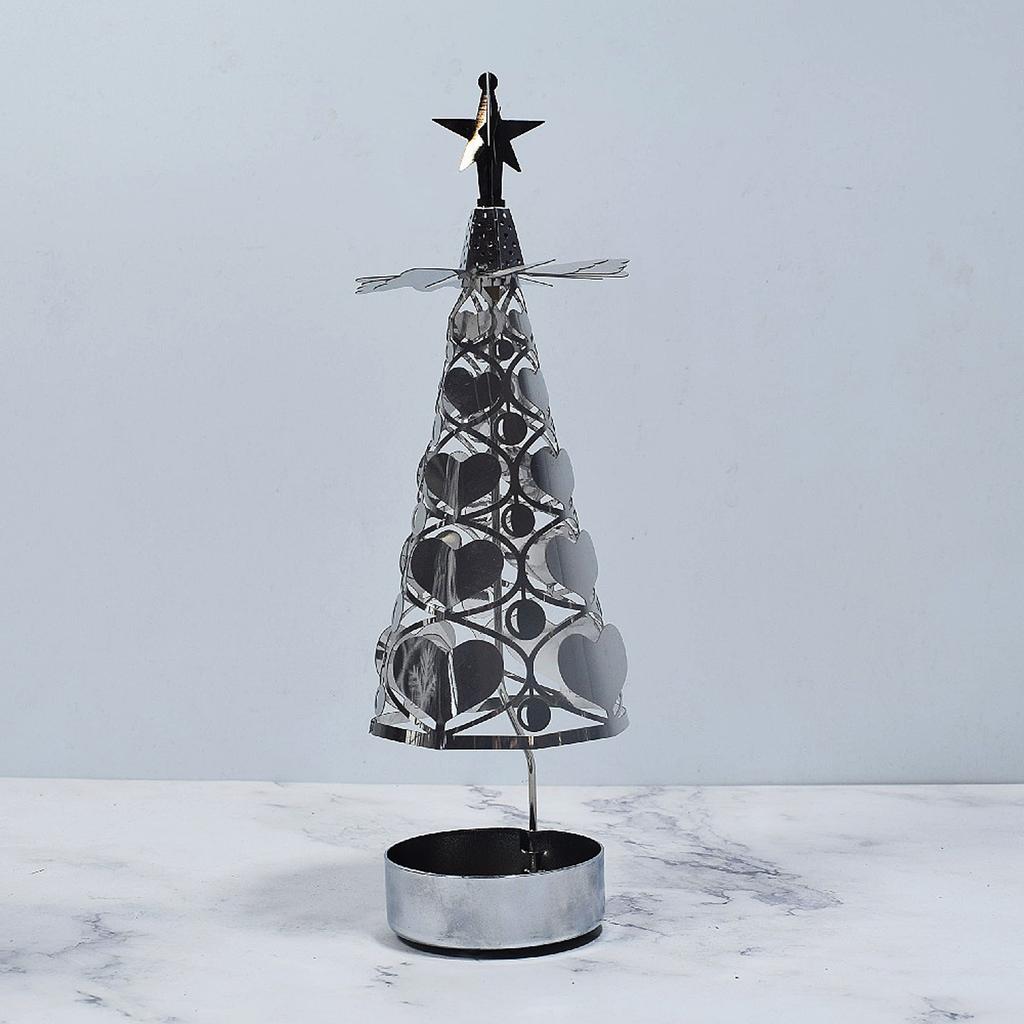 Candle Holder Tree Shaped Revolving Candle Holder for Home Decoration Dinner Ambiance Festival Decor Silver