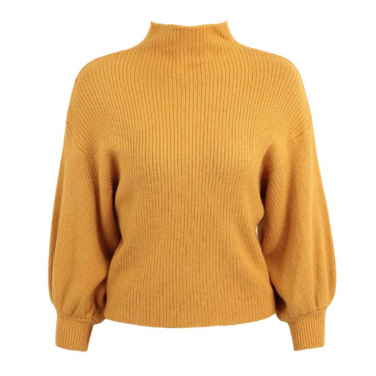 2019 Autumn/Winter Women's Korean Style Half-High Collar Pullover Sweater with Lantern Sleeves