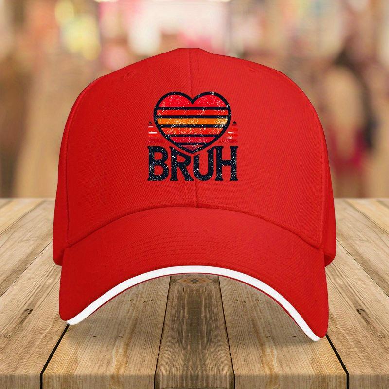 BRUH Heart Retro Sunset Graphic Baseball Cap Polyester Adjustable Casual Streetwear Unisex Adult Hat
