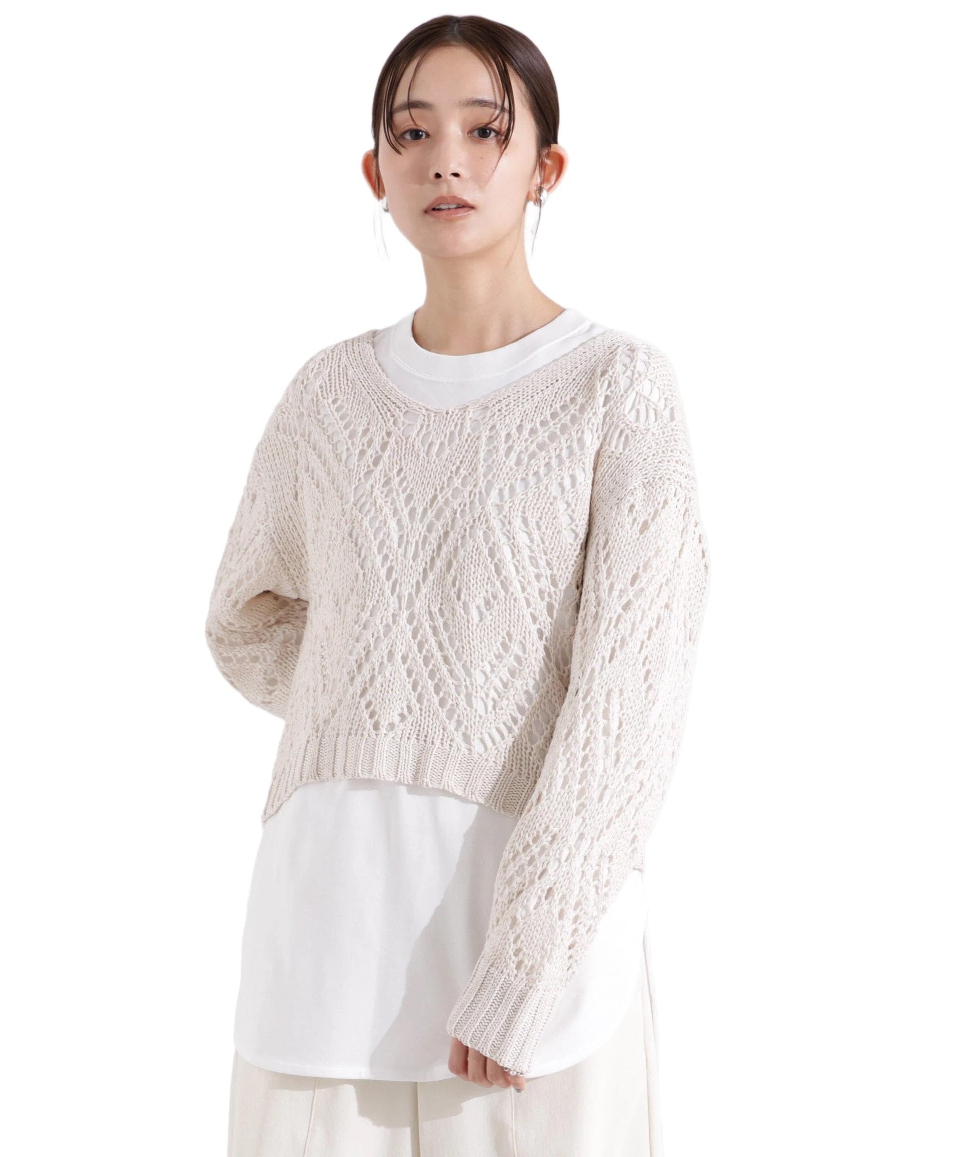 

Nano Universe Lilyan Openwork Knit F Women s Pullover, 037, Ivory, 673-5122323