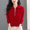 Damen Schlankmachende Mode Revers Reißverschluss Strickjacke Jacke, Kurzer Langarm Pullover Mantel für Herbst/Winter 2025
