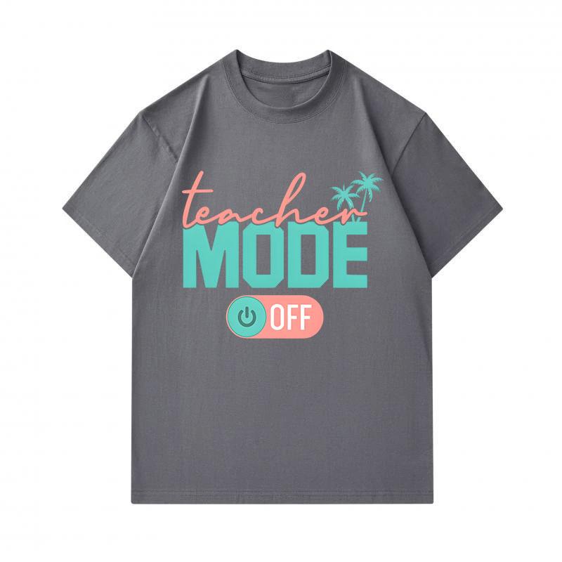 Men's 100% Cotton Crew Neck Short Sleeve T-Shirt, Teacher Mode Off Palm Tree Summer Casual Graphic Tee, Comfortable Breathable Daily Wear Top for Vaca