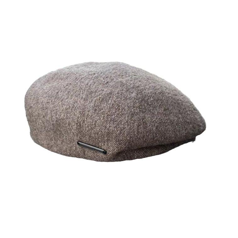 Metal Label Camel Hair Beret for Women Korean Style Autumn and Winter Woolen Beret Versatile Face Showing Small Retro Painter Hat